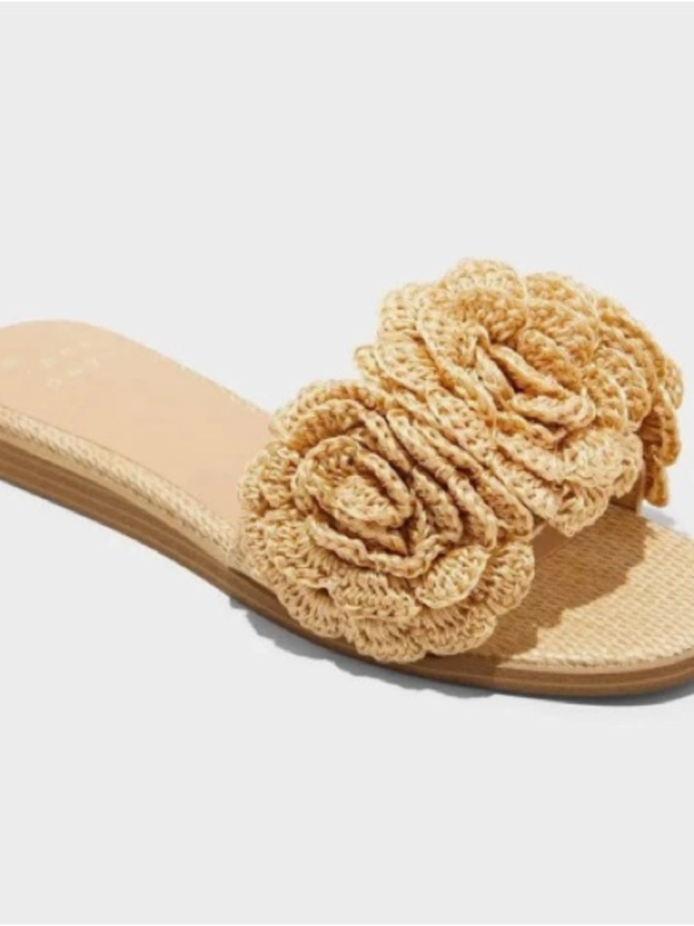 Coco Raffia Rosette Slide Sandals Tan | Size 6.5 (fits size 7)